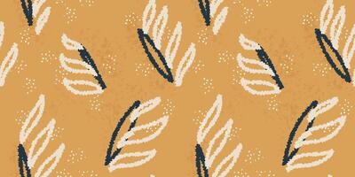 Strokes brush abstract organic shapes seamless pattern. Vintage yellow background with hand drawn unique forms and texture print. Contemporary plain repeated ornament vector