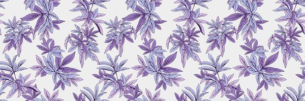 Seamless botanical pattern featuring delicate leaves in soft lavender and purple tones on a light background. Ideal for fabrics, stationery, and home decor, evoking a calm and elegant atmosphere. vector