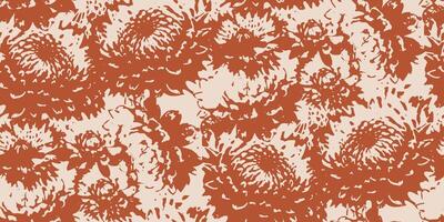 A bold floral seamless pattern featuring large, abstract chrysanthemum flowers in brown brushstroke style on a light background. Ideal for textiles, wallpapers, packaging, and modern decor designs. vector