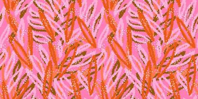 Unique abstract organic shapes seamless pattern. hand drawn sketch creative forms print. Orange pink background. Contemporary ornament. vector