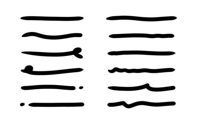 Brush underline stroke set. Mark brush line paint stroke. Hand drawn texture pencil, pen underline.