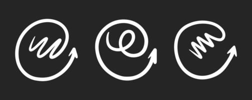 Hand drawn round arrows set. Scribble circle lines, swirls arrows, scrawls. Doodle drawing. Direction pointers vector