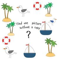 Educational game for children find picture without copy cartoon doodle hand drawn illustration vector