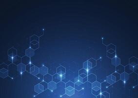 Abstract technology blue hexagons pattern background for Network connection concept with mesh dots and lines innovation vector