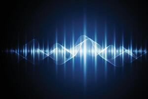 Modern speaking sound waves oscillating dark blue light, Abstract technology background vector