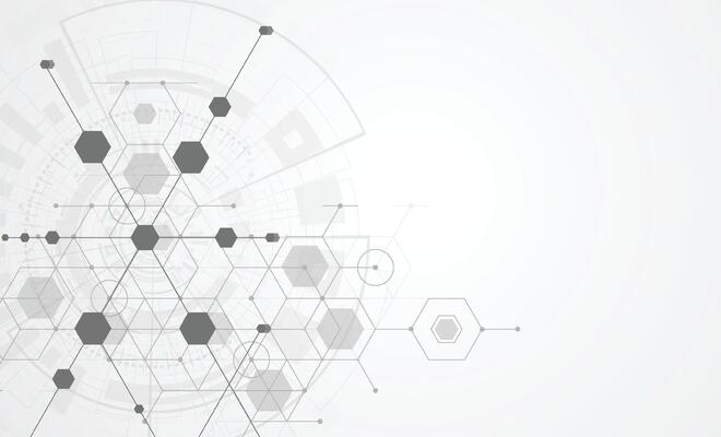 Abstract science template. Technology lines and dots connection background. Wallpaper or banner with a DNA molecules