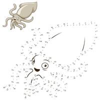 Connect the dots to draw the animal educational game for children squid illustration vector