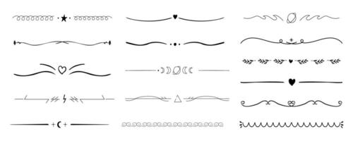 Swirl line divider, doodle decorative fancy ornament border, simple hand drawn frame. Retro curve set flourish thin decorations. vector