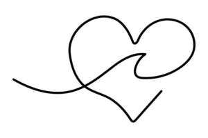 Heart with wave inside line art continuous simple tattoo. Creative love romantic symbol. Hand drawn heart shape frame. vector