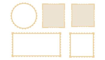 Post stamp. Blank empty postage mark, retro vintage border frame wavy edge. Perforated template. Paper postmarks isolated on white background. vector