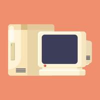 Flat illustration old computer style, old school style, pc desktop vector
