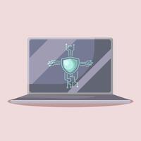 Flat illustration computer security network with modern laptop design vector