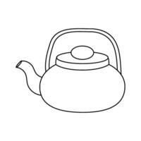 Black and white outline of a classic teapot with lid and handle. vector