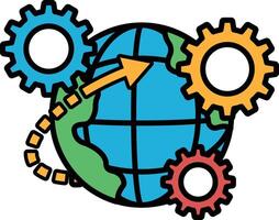 A cartoon drawing of a globe with a arrow pointing to the right vector