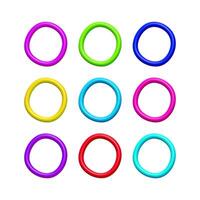 3D Realistic Plastic Circles Set Collection Rings in Different Vibrant Colors Isolated on white background. Design Elements in trendy style. vector