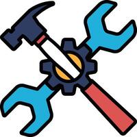 A hammer and wrench are shown in a cross shape vector