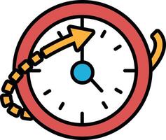 A red circle with a blue clock in the center vector
