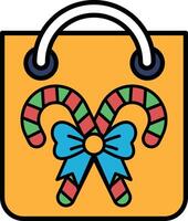 A bag with a bow and two green and red candlesticks vector