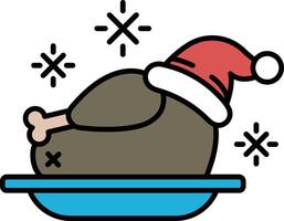 A cartoon turkey with a red hat and a white snowflake on its head vector
