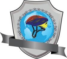A helmet with a ribbon and globe vector