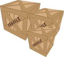 Three boxes with the word fragile written on them vector