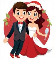 Happy newly married couple wearing red and black holding hands and smiling vector