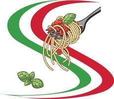 Italian food logo with fork and spaghetti vector