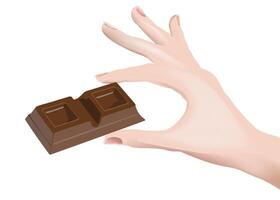 A hand holding a chocolate bar vector