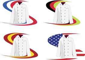 Four different styles of chef coats and hats vector