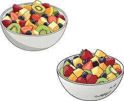 Two bowls overflowing with refreshing sliced fruit salad vector