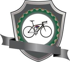 A bicycle is shown in the center of a shield vector