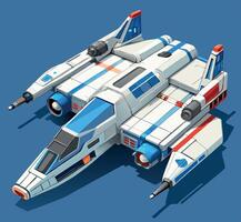 Futuristic spaceship hovering in dark blue space vector