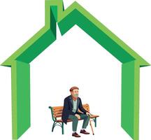 An illustration of a man sitting on a bench in front of a house vector
