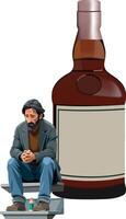 A man sitting on a bench next to a bottle of alcohol vector