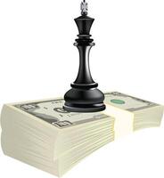 Black king chess piece standing on a stack of one hundred dollar bills vector