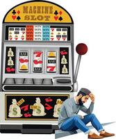 A man sitting on the ground next to a slot machine vector