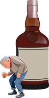 An old man is leaning over a bottle of whiskey vector