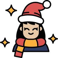 A cartoon girl with a red hat and a red scarf is smiling vector