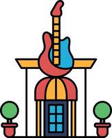 A colorful building with a guitar on top of it vector