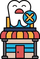A cartoon drawing of a building with a tooth on top of it and an X on the bottom vector