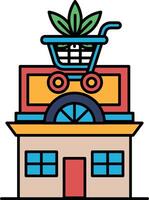 A colorful building with a green plant on top of it vector