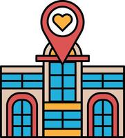 A building with a red heart on it and a red pin pointing to it vector