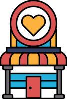 A red and yellow building with a heart on it vector