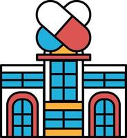 A colorful building with a red and white pill on top vector
