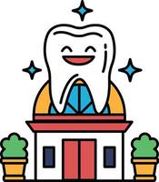 A smiling tooth is sitting on top of a building vector