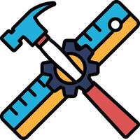 A hammer and a tape measure are crossed over each other vector