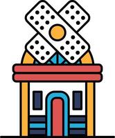 Illustration of a building and bandages in line drawing style vector