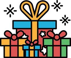 A stack of colorful boxes with a large orange bow on top vector