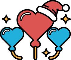 A cartoon drawing of a red heart with a blue balloon and a red hat on top vector