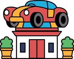 A red car is on top of a building vector